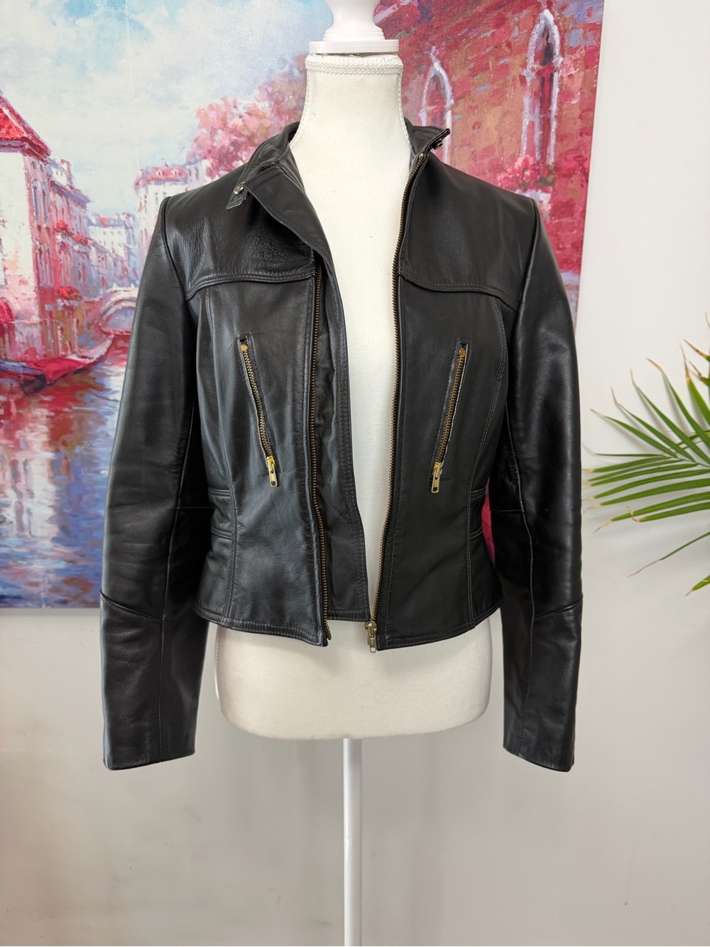 Vintage Surrey Leather Black Genuine Leather Racer Moto Jacket Canada - Picture 4 of 12